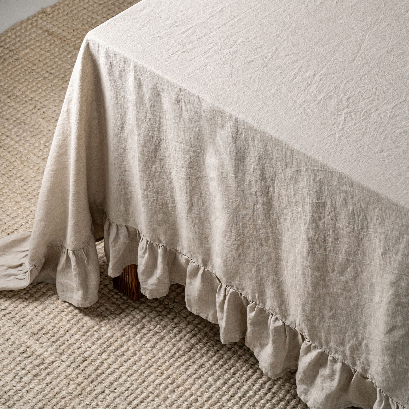 French Flax Linen Ruffles Table Cloth in Natural