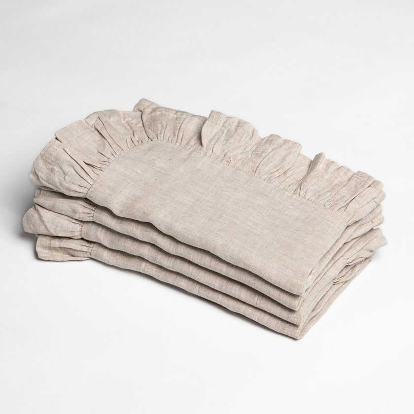 French Flax Linen Ruffles Napkins in Natural