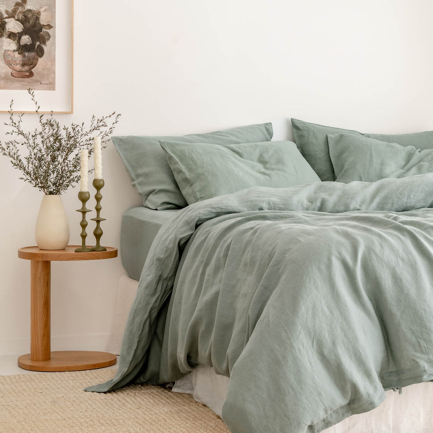 French Flax Linen Pillowcase Set in Sage