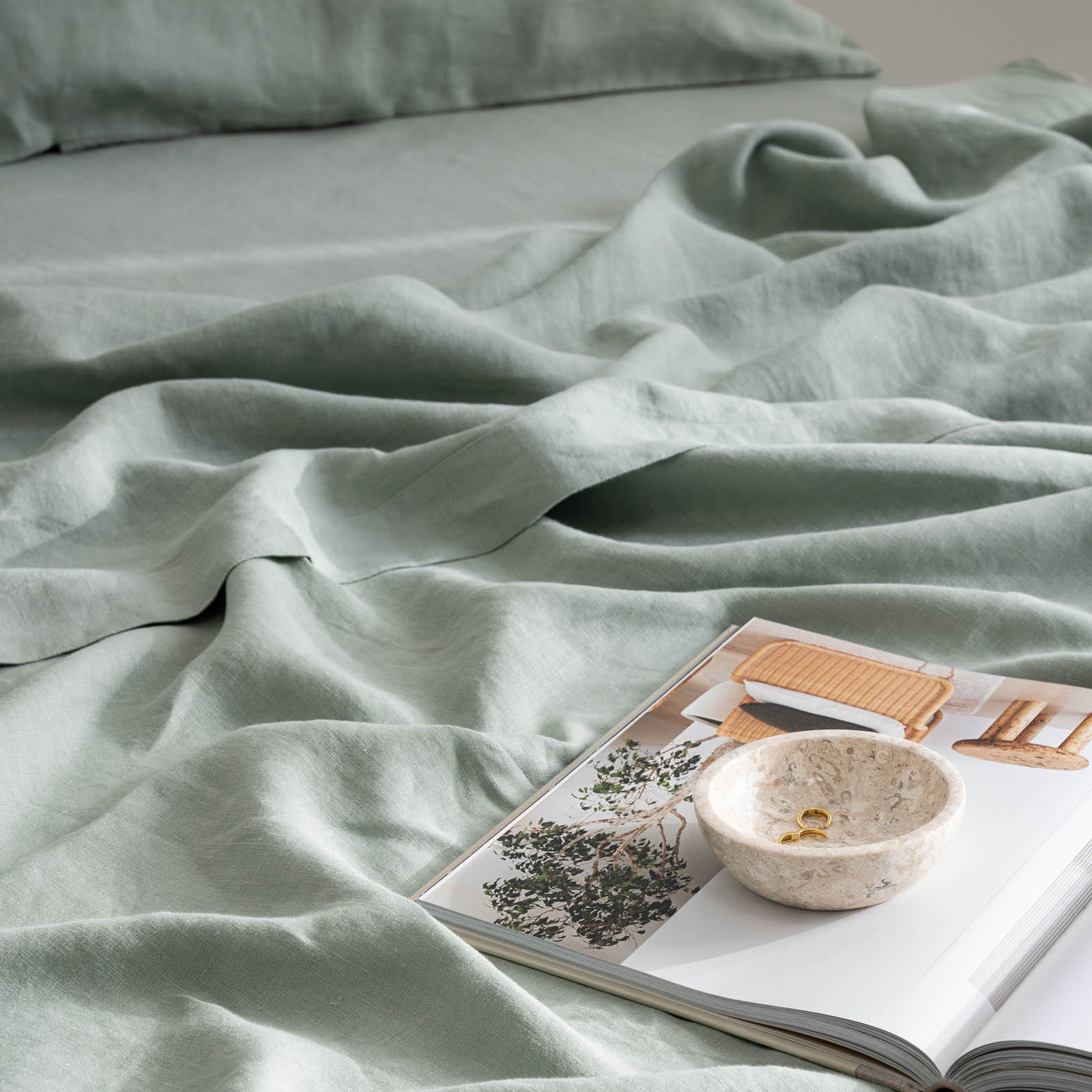 French Flax Linen Flat Sheet in Sage