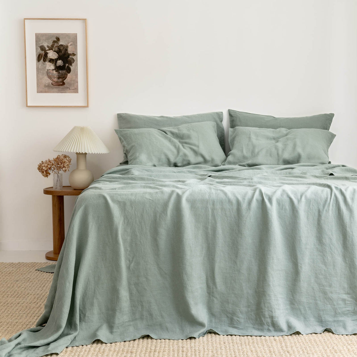 French Flax Linen Flat Sheet in Sage