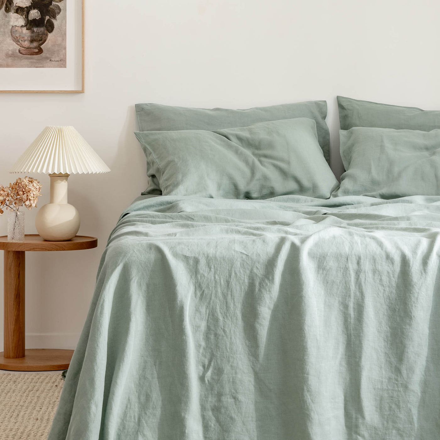 French Flax Linen Sheet Set in Sage