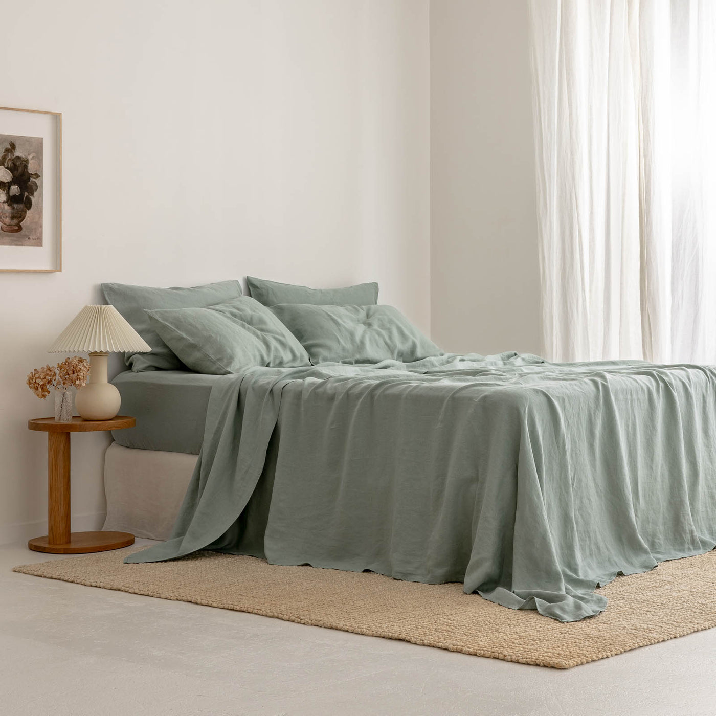 French Flax Linen Fitted Sheet in Sage