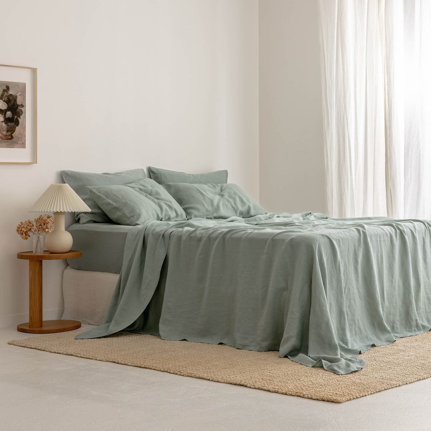 French Flax Linen Flat Sheet in Sage