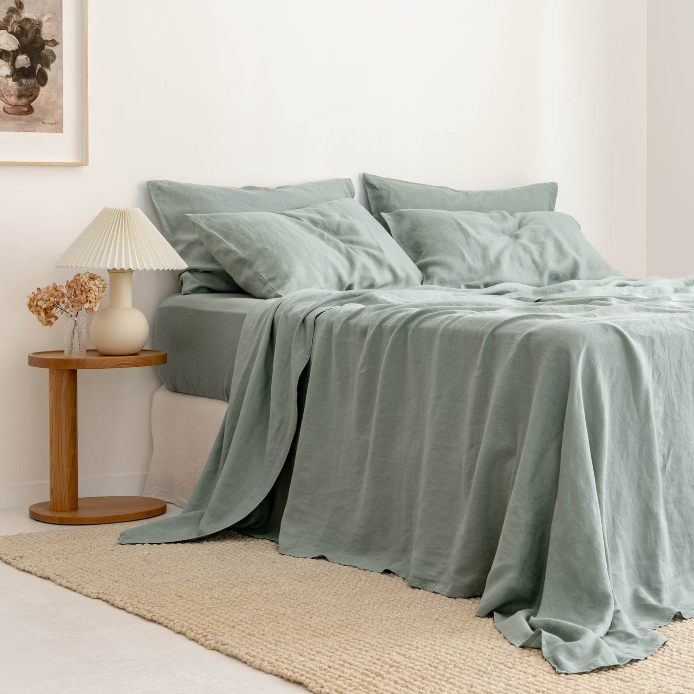 French Flax Linen Fitted Sheet in Sage