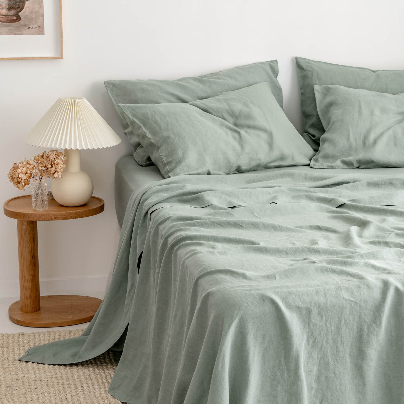 French Flax Linen Flat Sheet in Sage