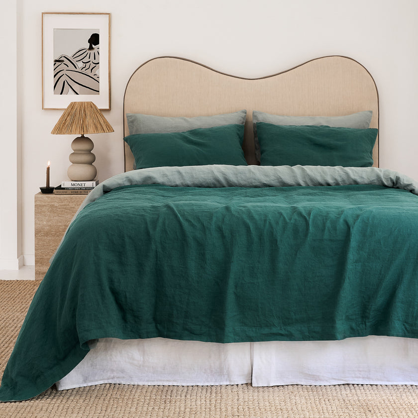 French Flax Linen Double Sided Quilt Cover in Sage/Jade