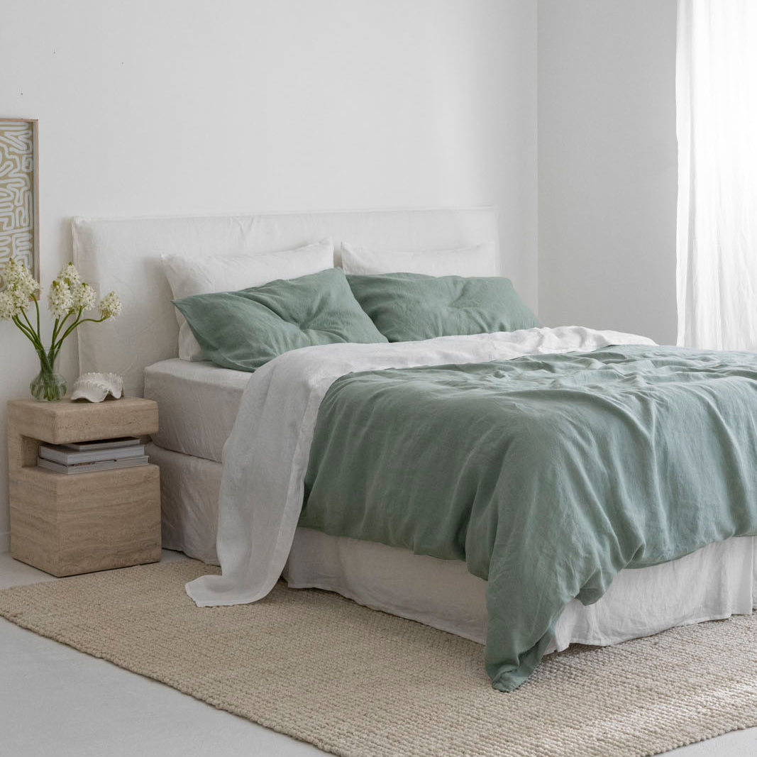 French Flax Linen Quilt Cover Set in Sage