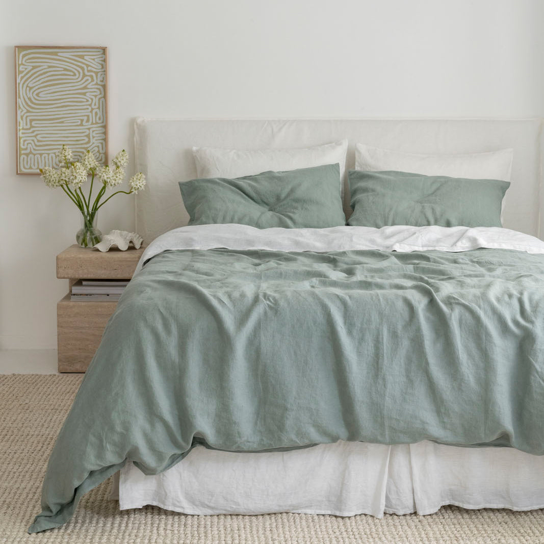 French Flax Linen Quilt Cover in Sage