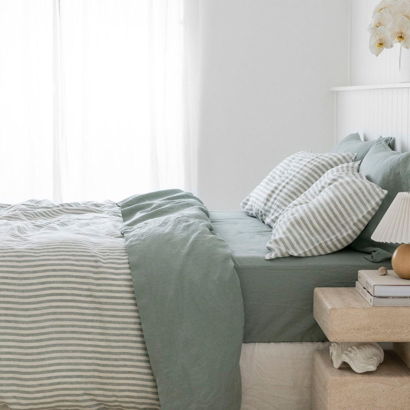 French Flax Linen Flat Sheet in Sage
