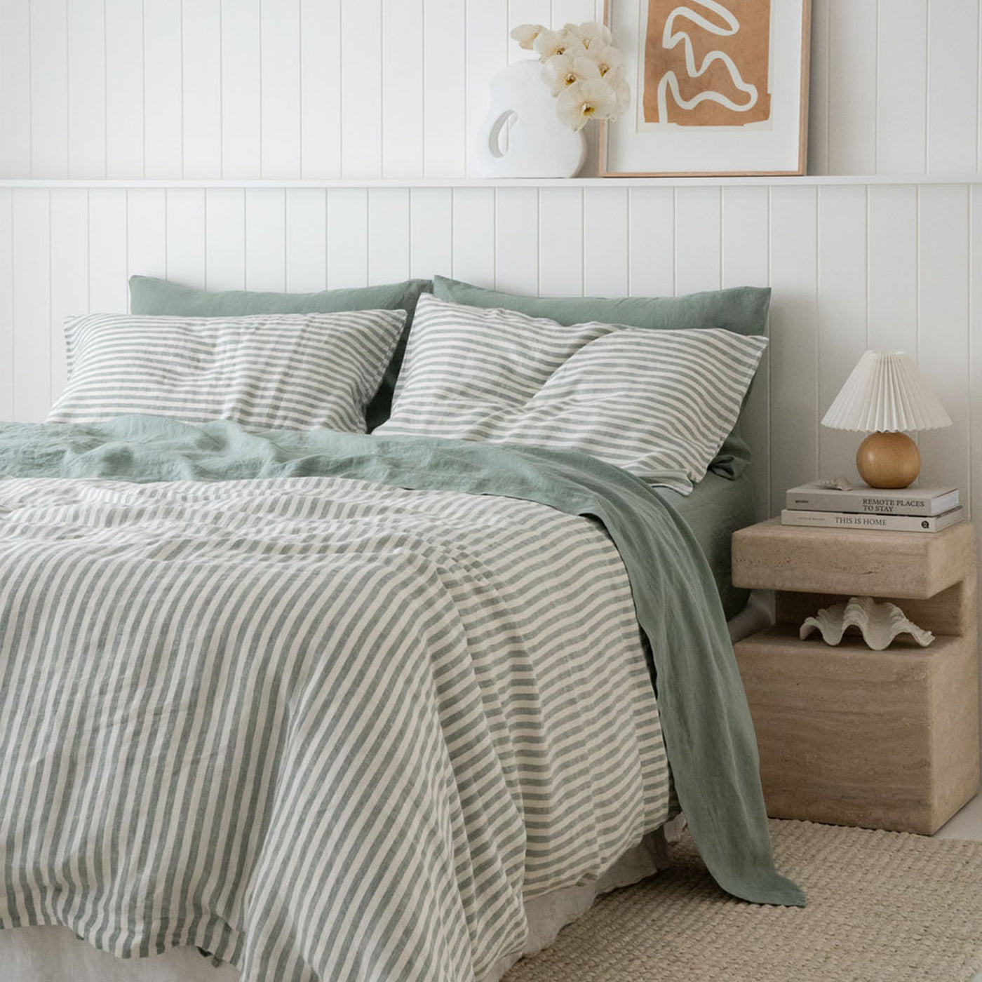 French Flax Linen Flat Sheet in Sage