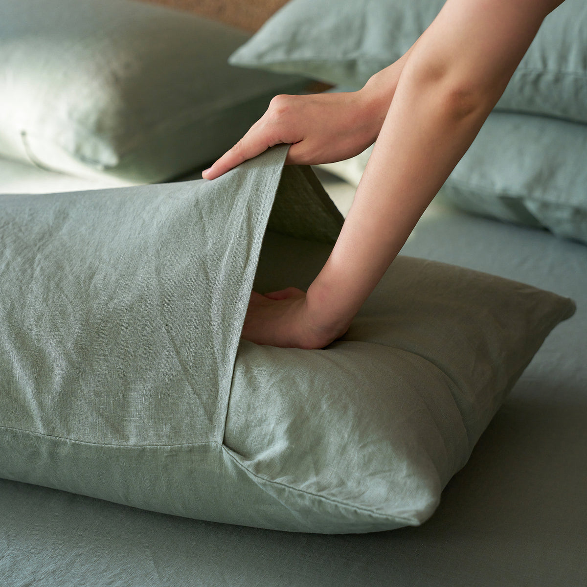 French Flax Linen Sheet Set in Sage