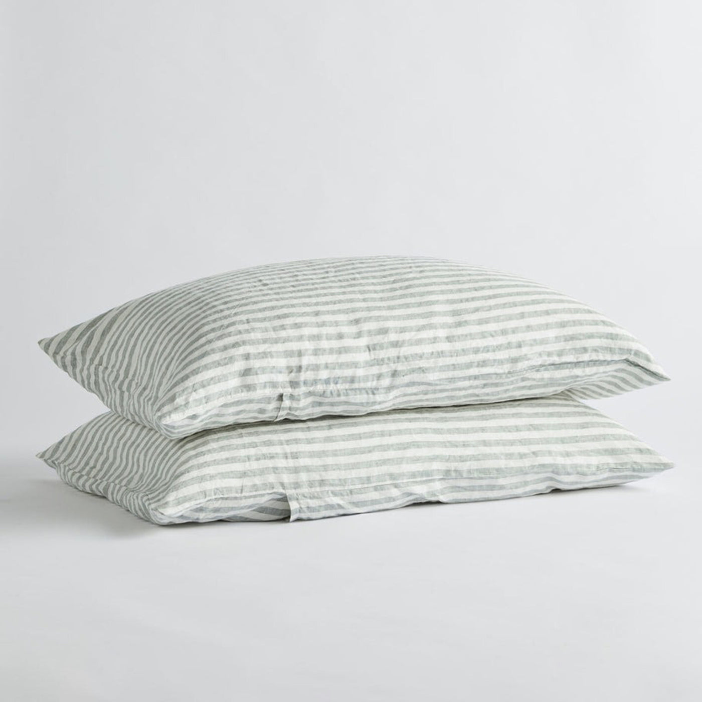 French Flax Linen Pillowcase Set in Sage Stripe