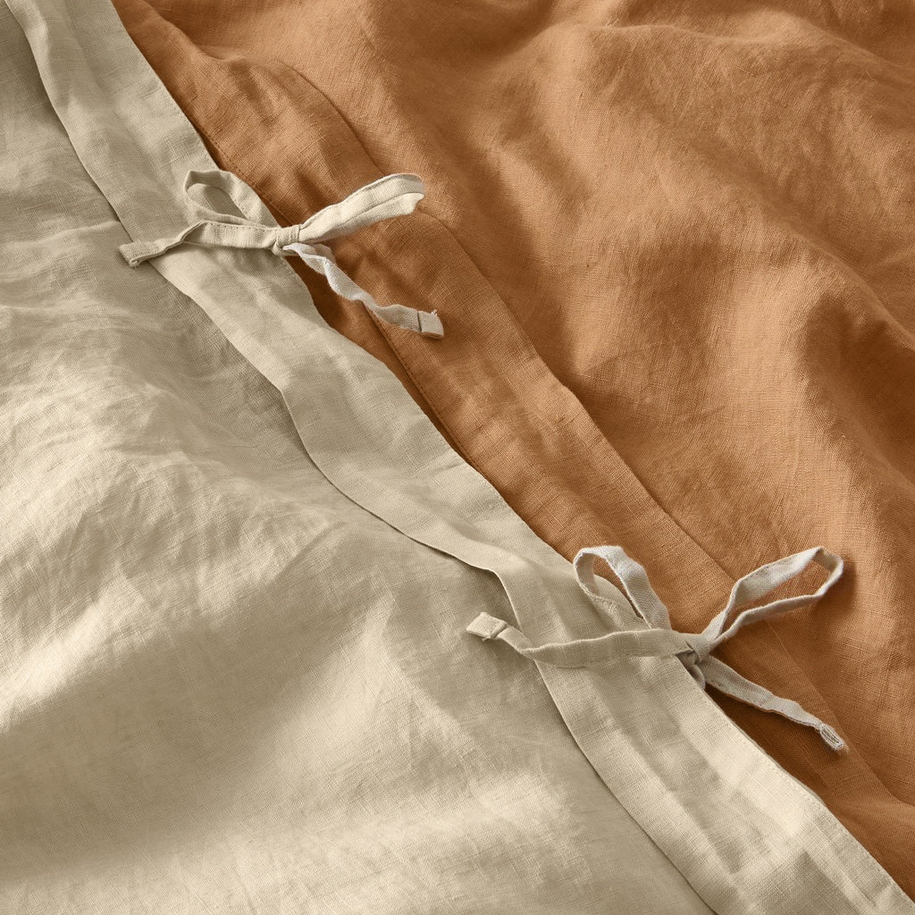 French Flax Linen Double Sided Quilt Cover Set in Creme/Sandalwood