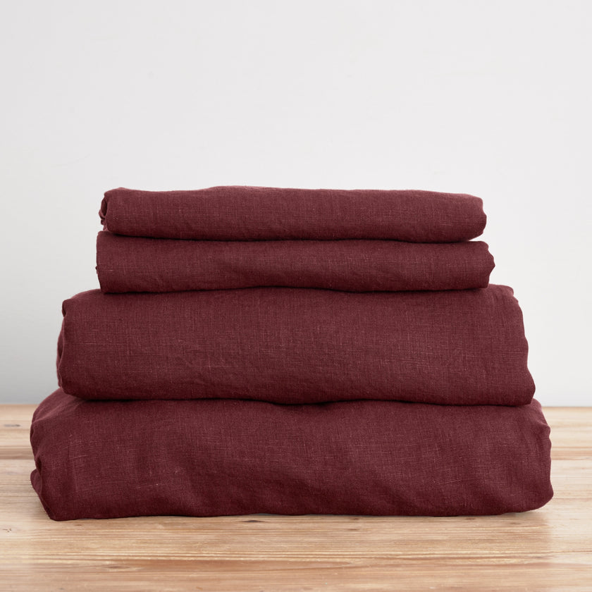 French Flax Linen Sheet Set in Cherrywood