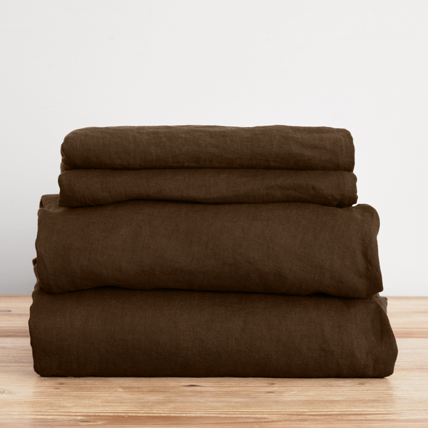 French Flax Linen Sheet Set in Chocolate