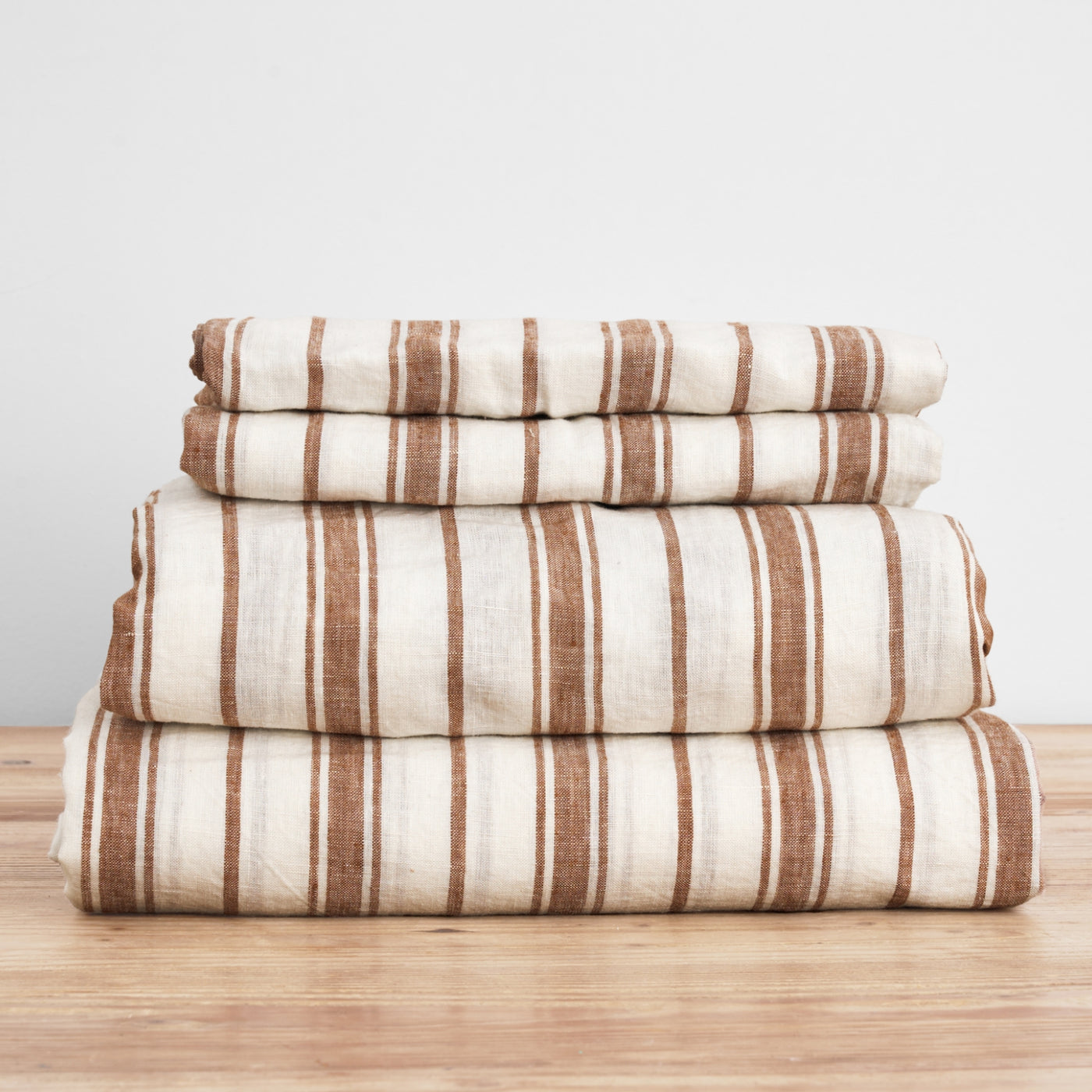 French Flax Linen Sheet Set in Hazelnut Stripe