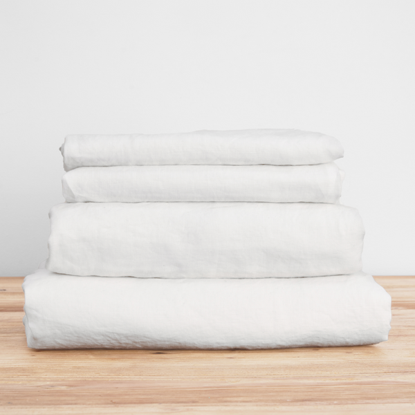 French Flax Linen Sheet Set in White