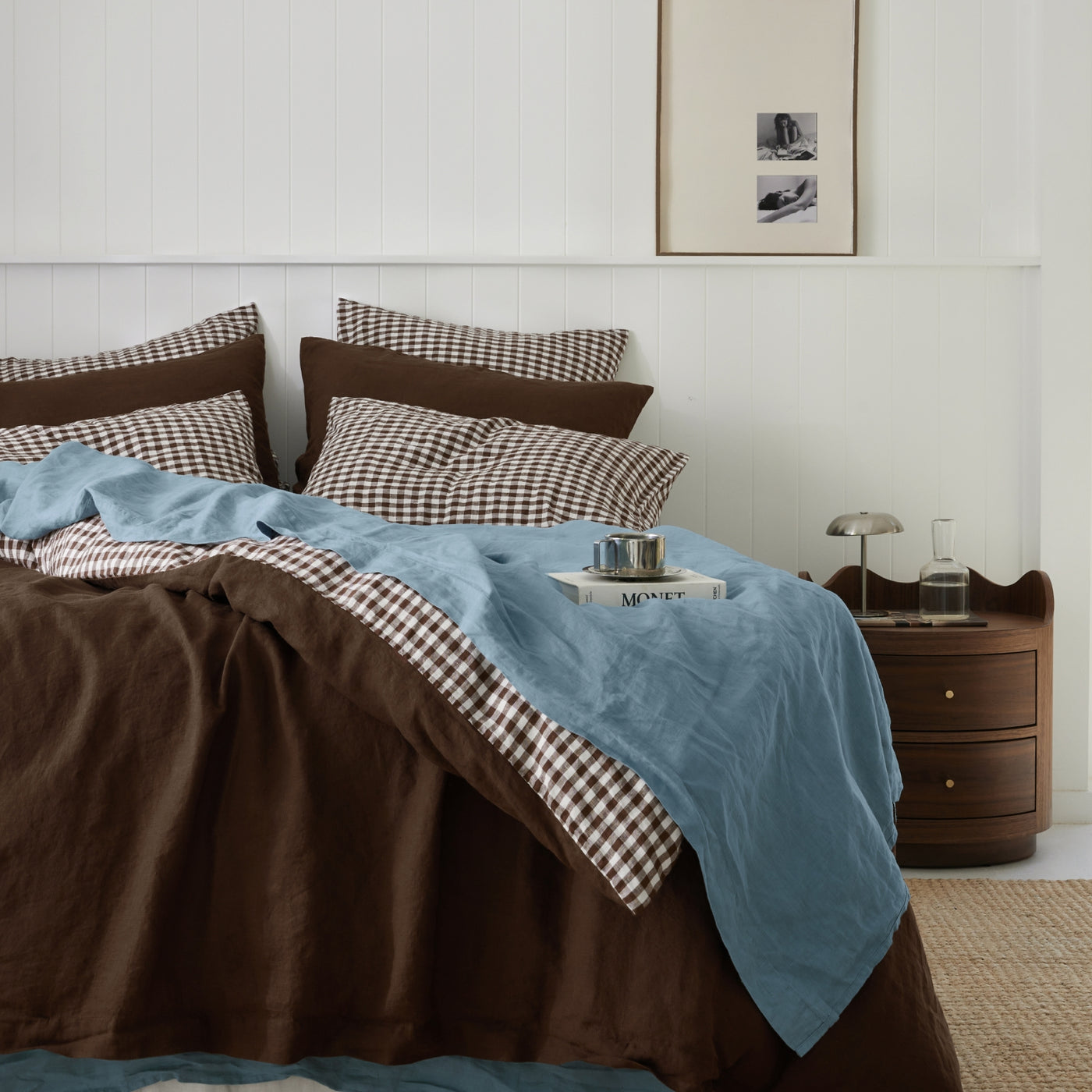 French Flax Linen Pillowcase Set in Chocolate Gingham