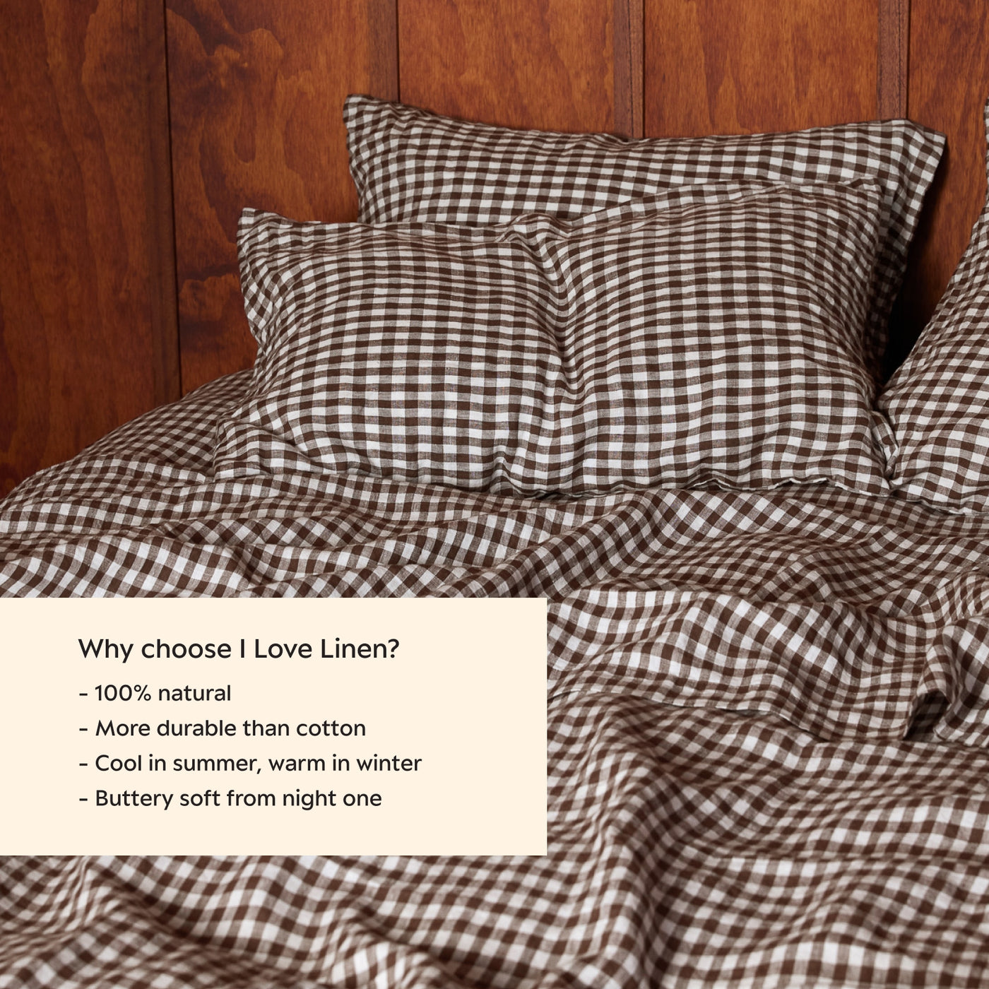 French Flax Linen Pillowcase Set in Chocolate Gingham