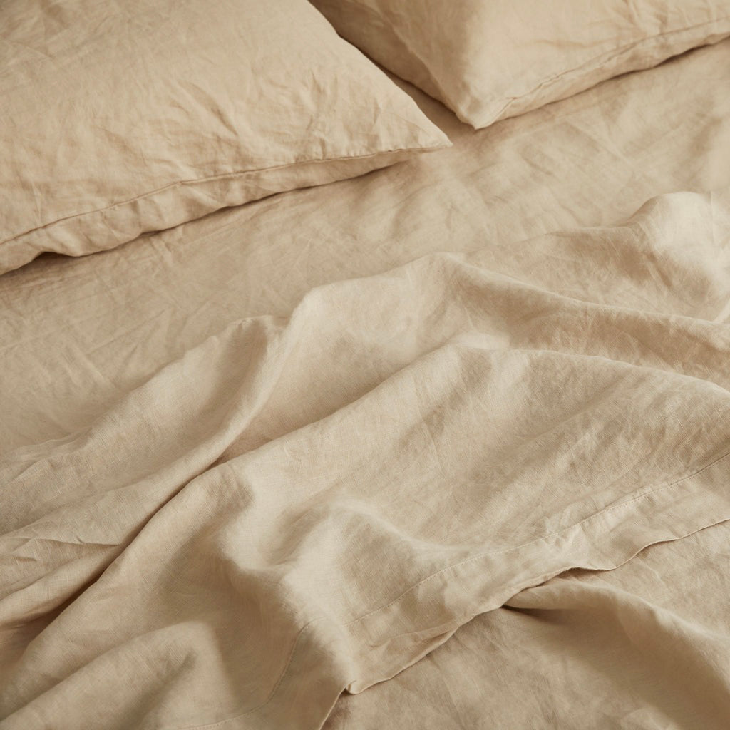 French Flax Linen Flat Sheet in Creme