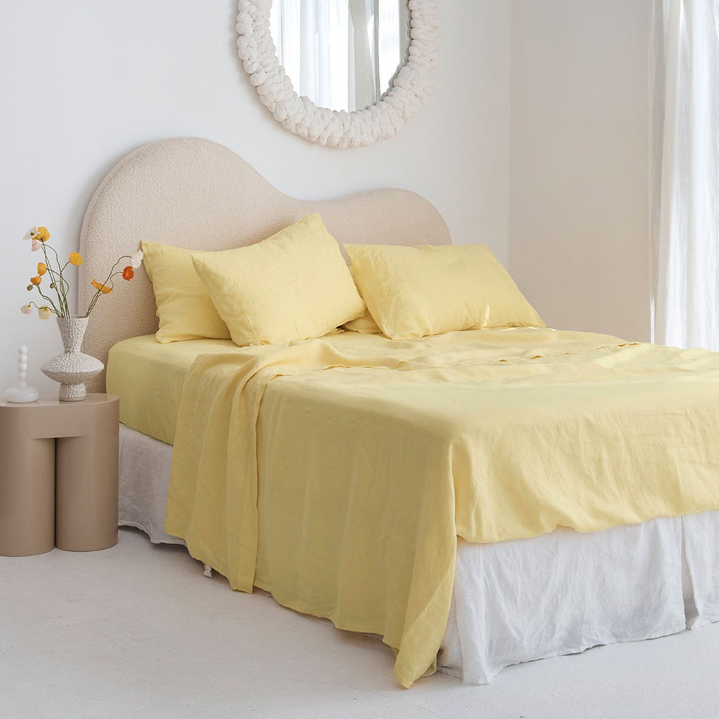 French Flax Linen Flat Sheet in Daisy