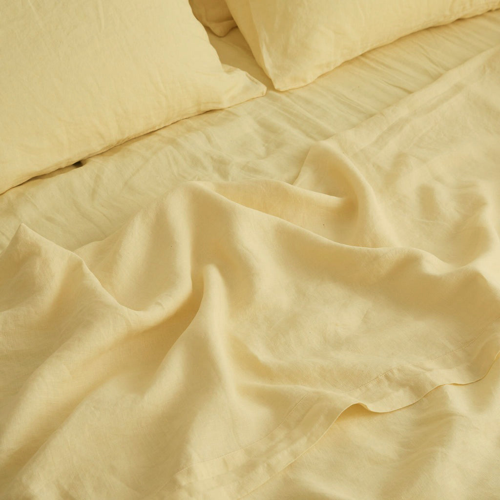 French Flax Linen Flat Sheet in Daisy