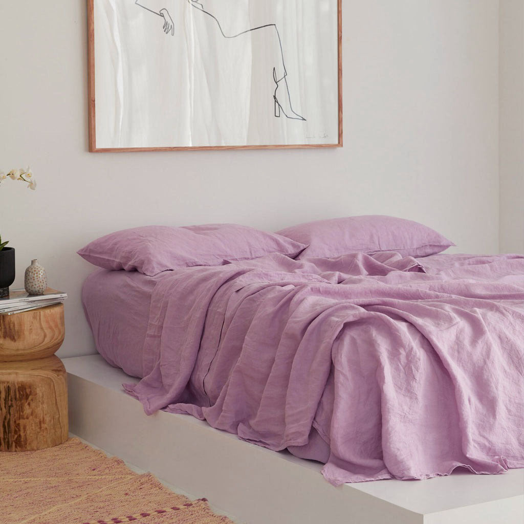 lilac linen sheet set