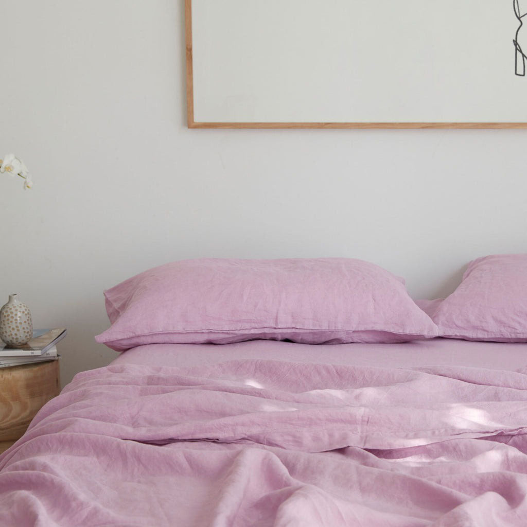 French Flax Linen Flat Sheet in Lilac