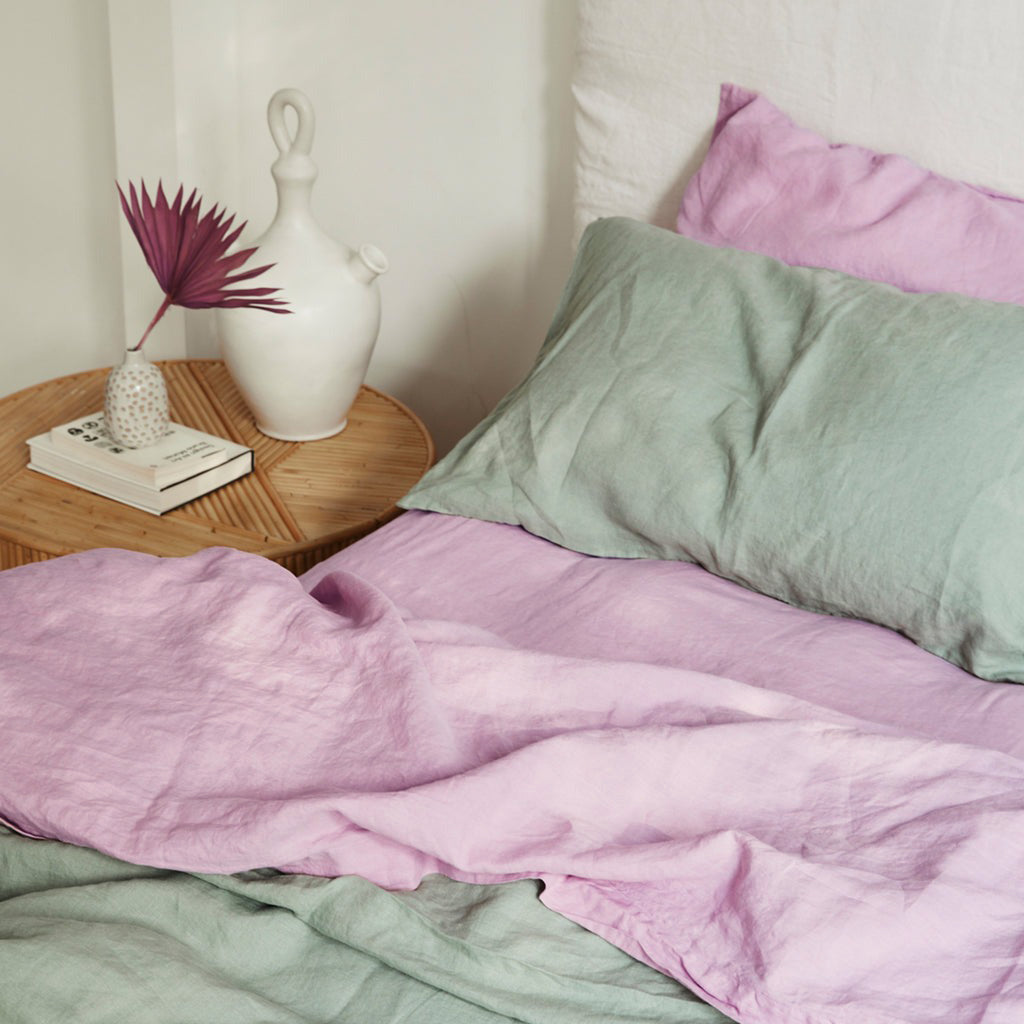 French Flax Linen Flat Sheet in Lilac