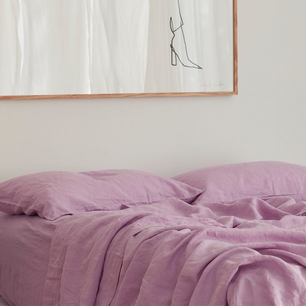 French Flax Linen Flat Sheet in Lilac