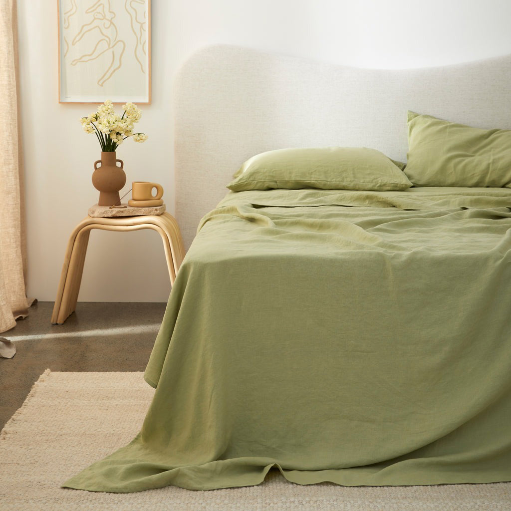 French Flax Linen Sheet Set in Matcha