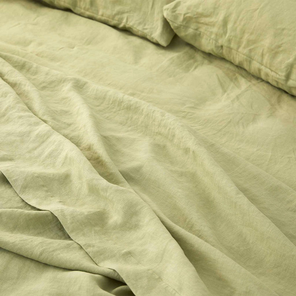 French Flax Linen Fitted Sheet in Matcha