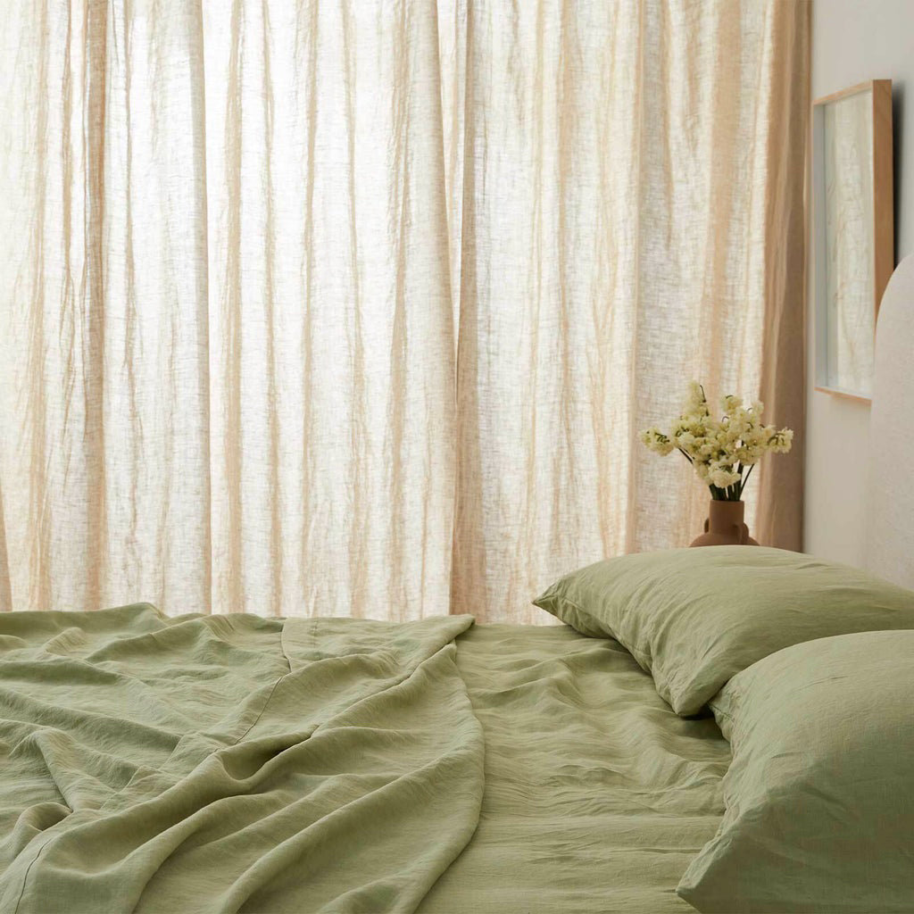 French Flax Linen Sheet Set in Matcha