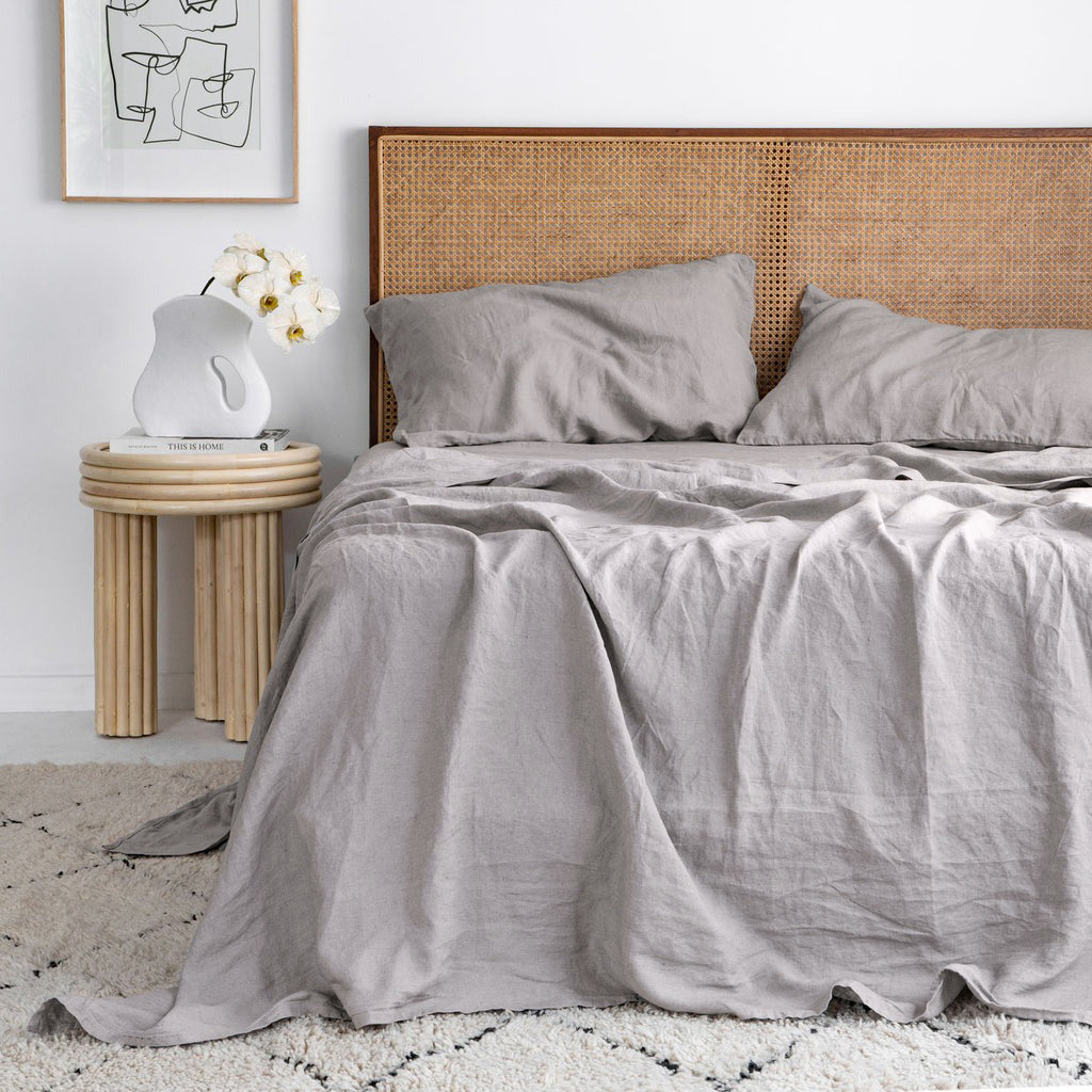 French Flax Linen Flat Sheet in Soft Grey