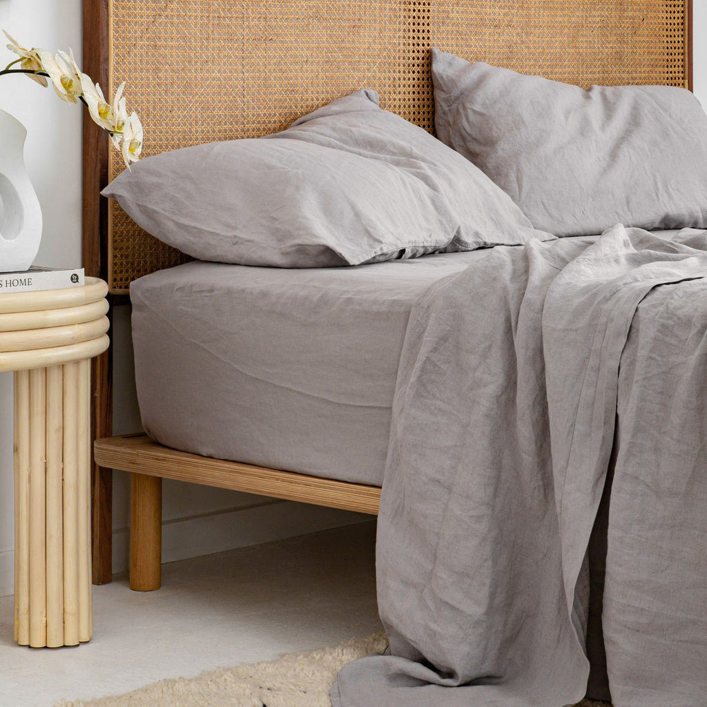 French Flax Linen Pillowcase Set in Soft Grey