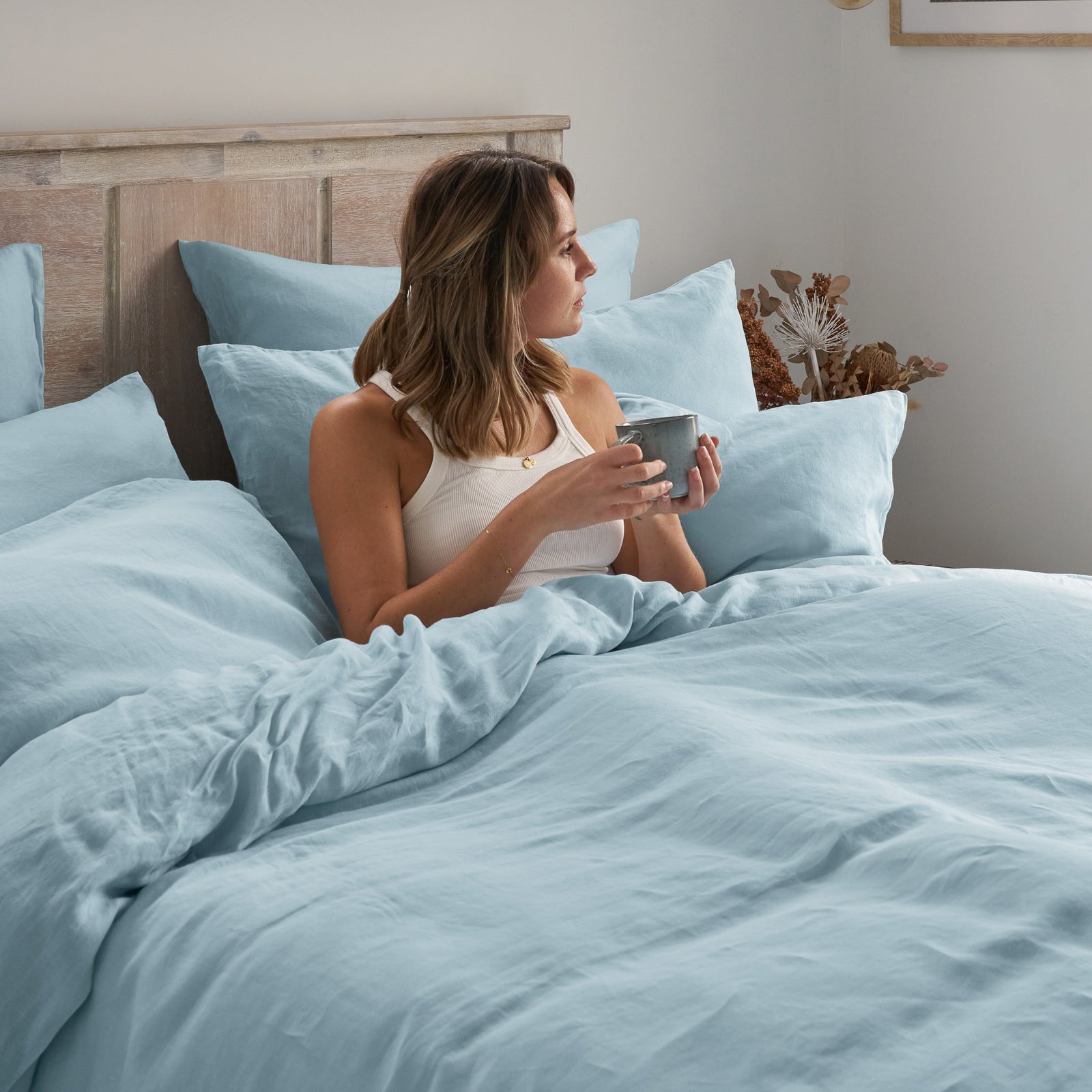 sky blue linen sheets