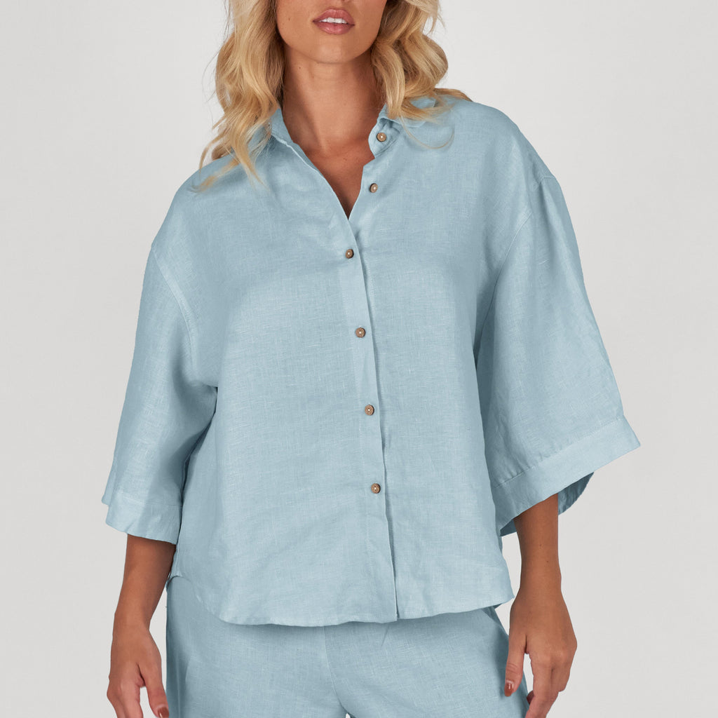 French Flax Linen Ruby Shirt in Sky Blue – I Love Linen