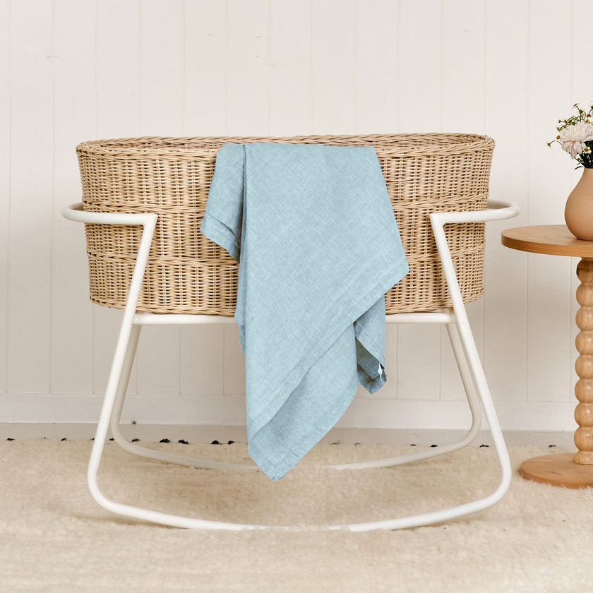 French Flax Linen Swaddle in Sky Blue