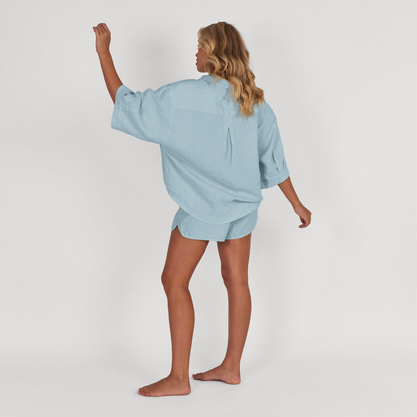 French Flax Linen Relaxed Short in Sky Blue