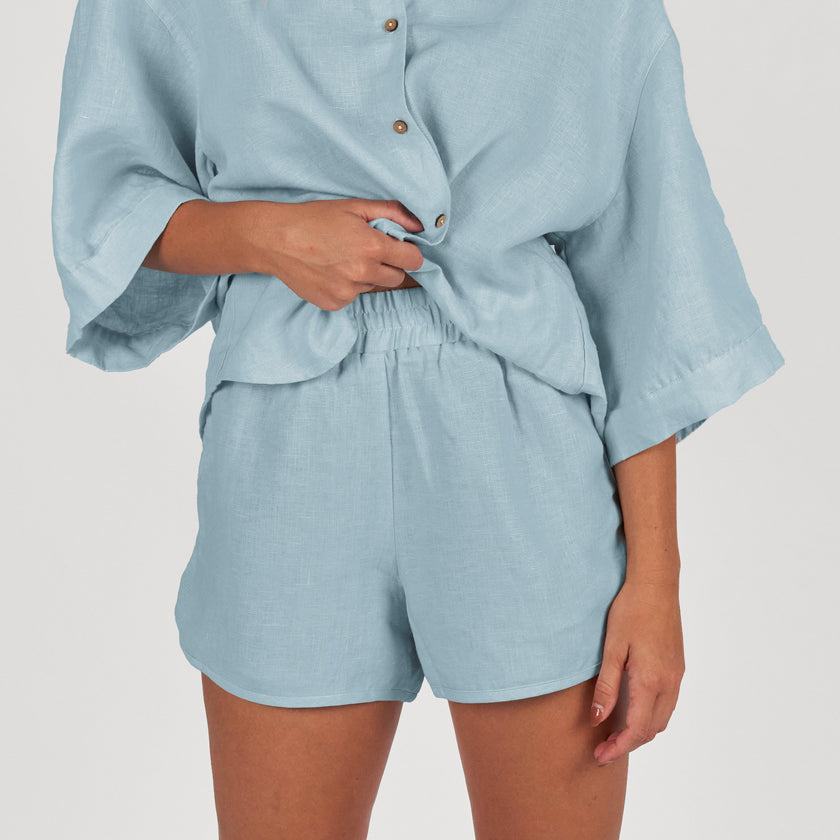 French Flax Linen Relaxed Short in Sky Blue
