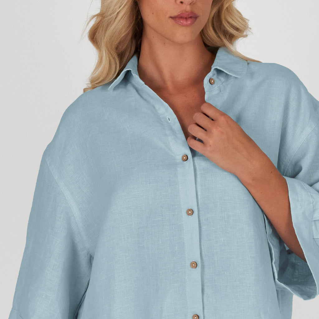 French Flax Linen Ruby Shirt in Sky Blue – I Love Linen