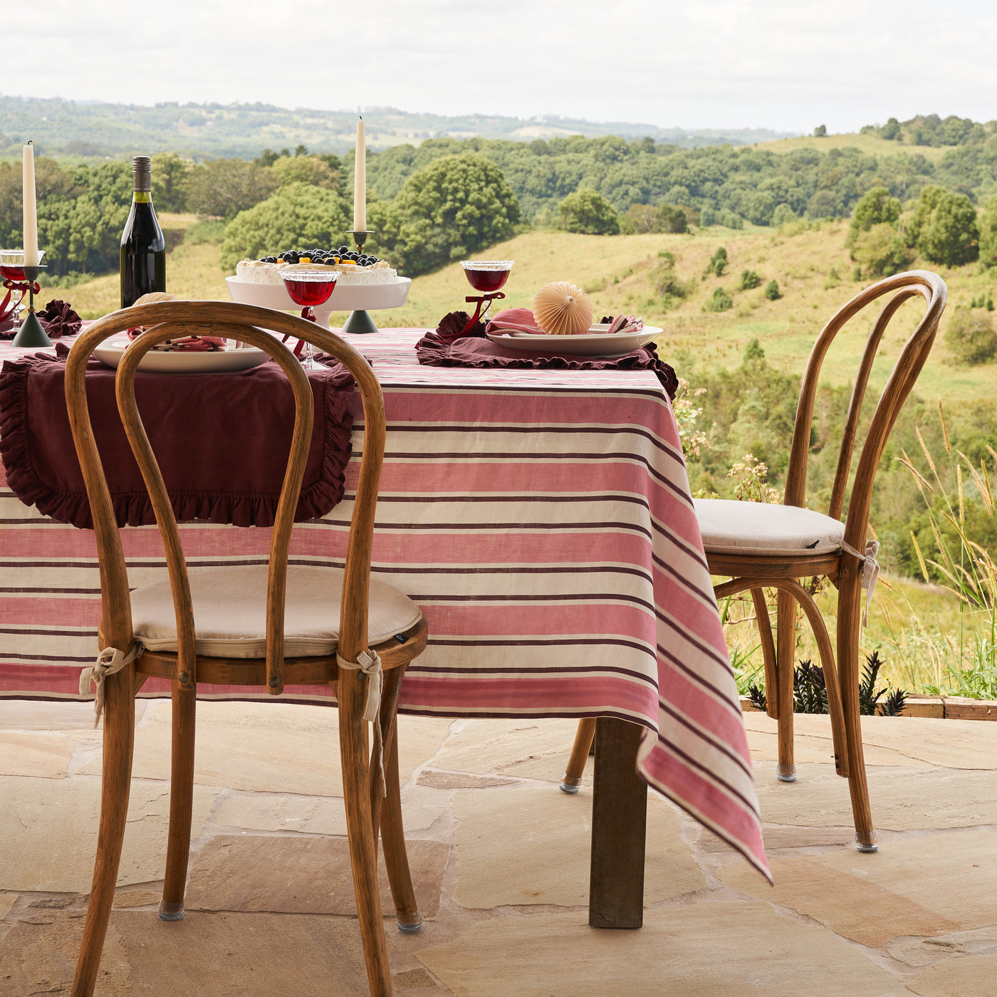 French Flax Linen Table Cloth in Pink Stripe
