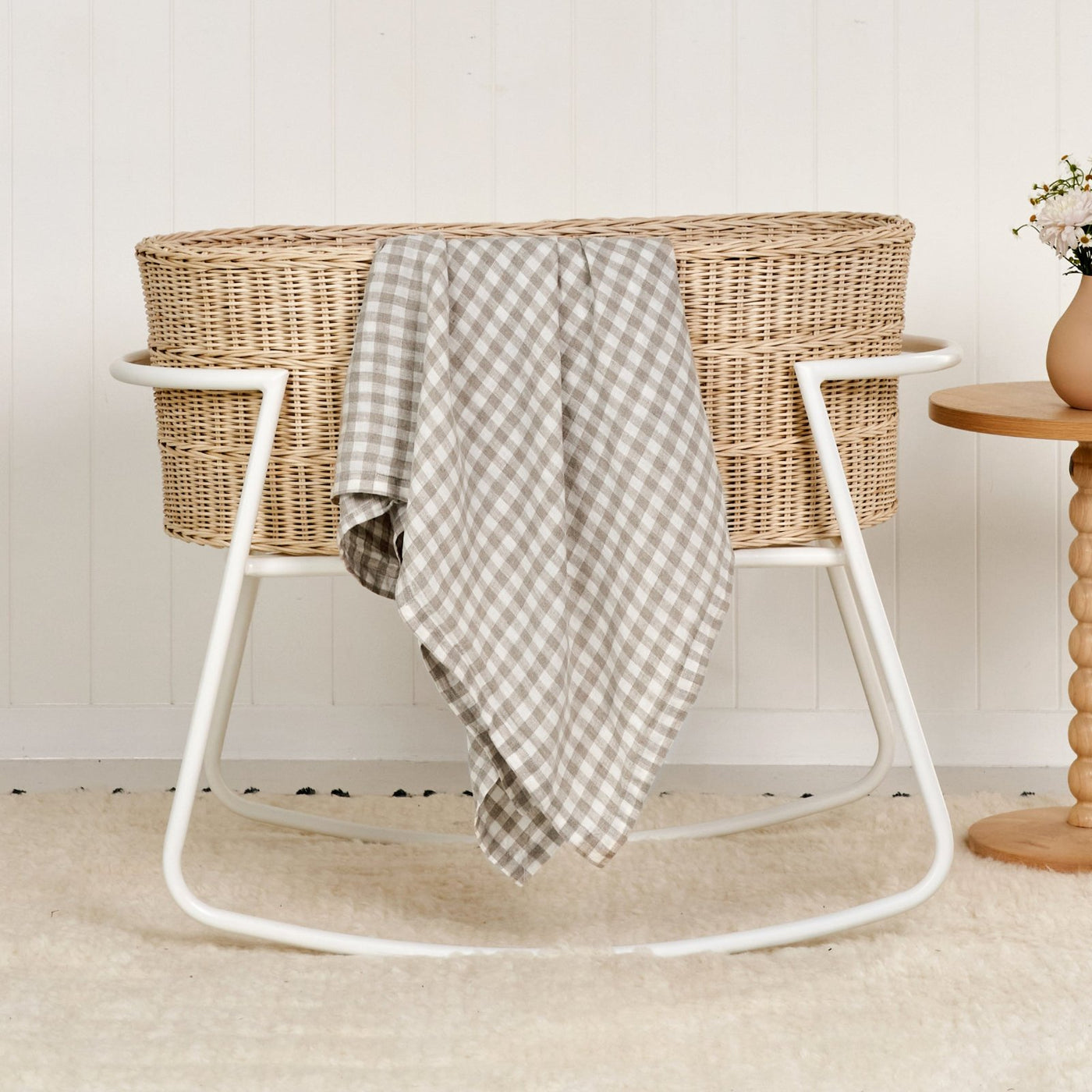 French Flax Linen Swaddle in Beige Gingham