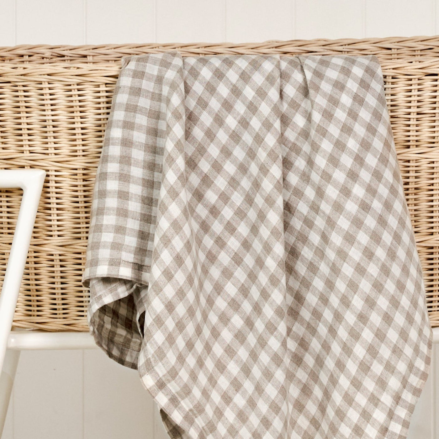 French Flax Linen Swaddle in Beige Gingham