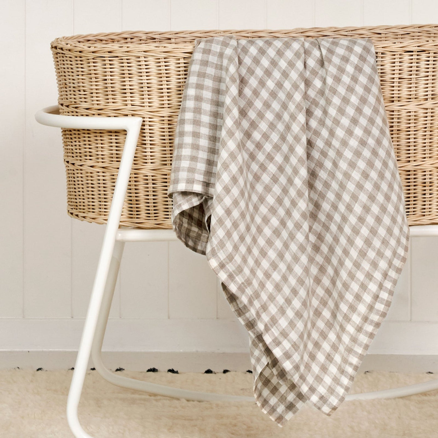 French Flax Linen Swaddle in Beige Gingham