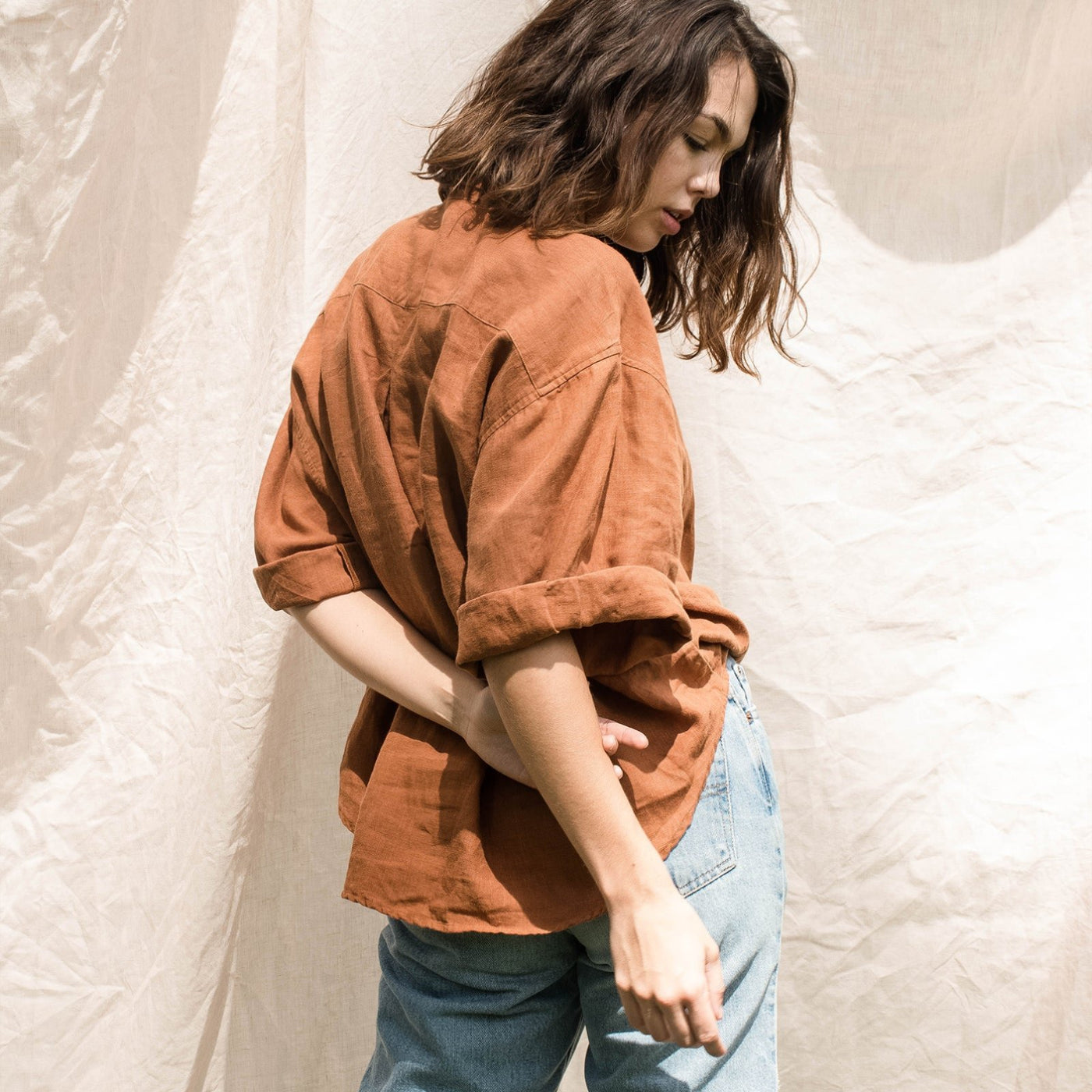 French Flax Linen Ruby Shirt in Ochre