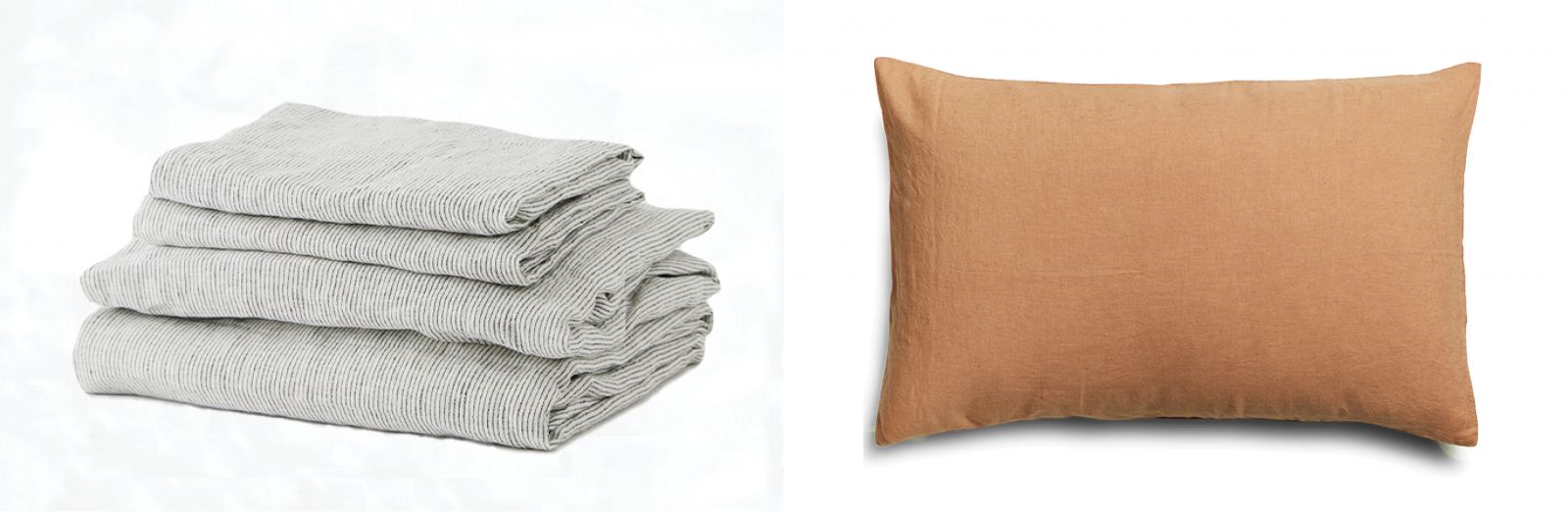 Pure French linen Sheet Set in Pinstripe - Pure French linen Standard Pillowcases in Sandalwood