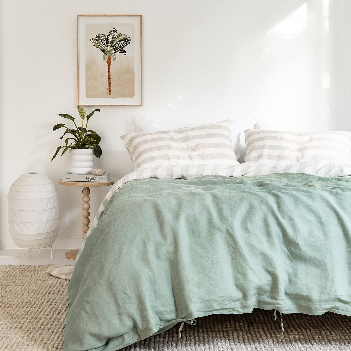 French Flax Linen Sheet Set in Natural Thick Stripe