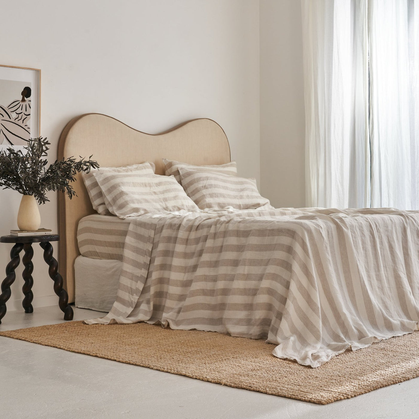 French Flax Linen Pillowcase Set in Natural Thick Stripe